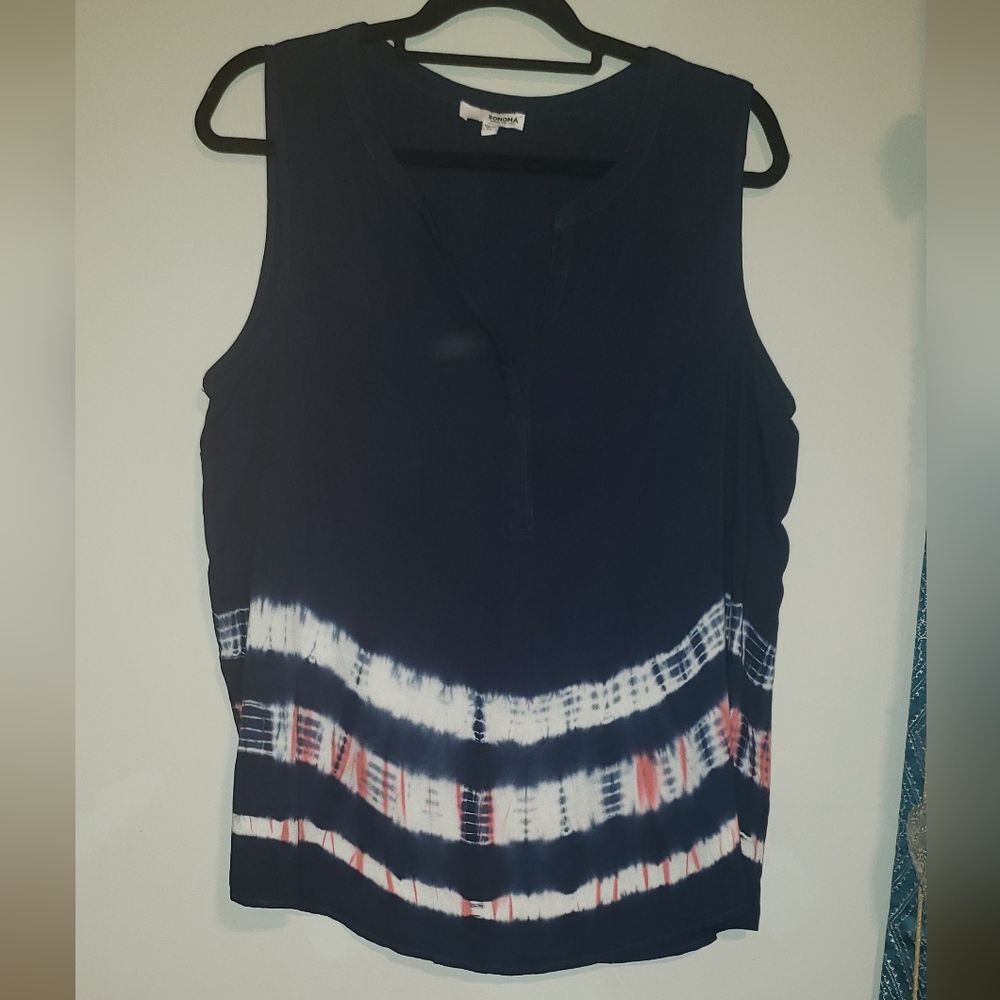 Sonoma womens tank. Size XL. Color navy. Tie dye design at bottom.